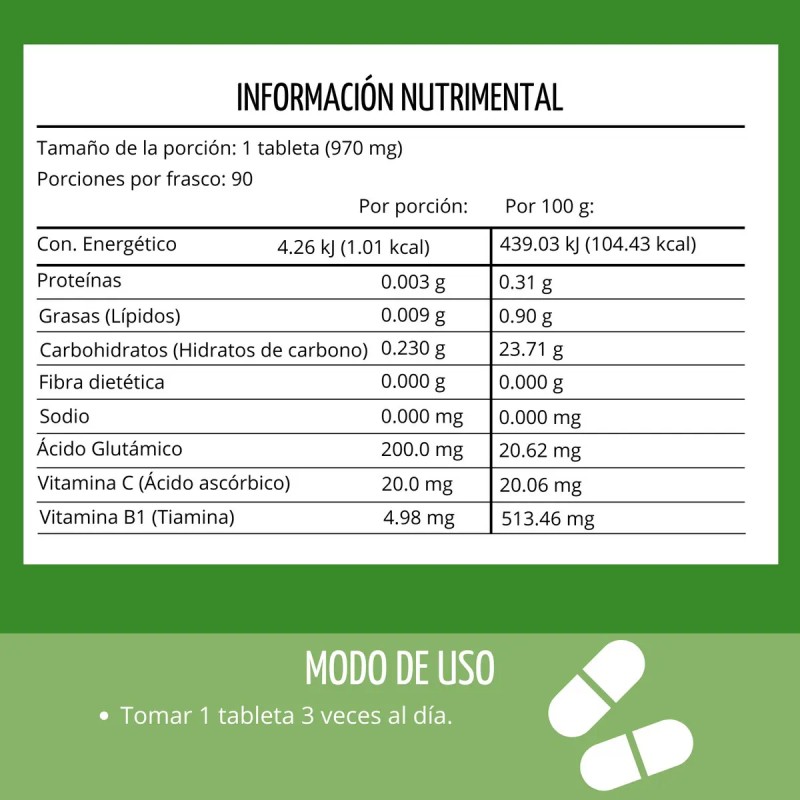 Ácido Glutámico Dgreen 90 Tabletas De 970 Mg Sabor Sin