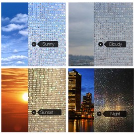 HIDBEA 3D Window Privacy Film Rainbow Decorative Static Clings, Heat Control UV Blocking Decals, Home Tint Vinyl, Glass Stickers, 17.5 Inches x 6.5 feet, Mosaic Patterns