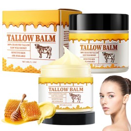 Vizela 2PCS Tallow and Honey Balm, Tallow Balm, Premium Beef Tallow and Wild Honey, Balm for Skin Hydration Tallow Face Moisturizer for All Skin Types 60g / 2.12oz