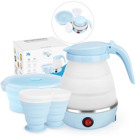 HK Portable Kettle for Fast Water with 1 Collapsible Bowl and 2 Cups 110V 600ML