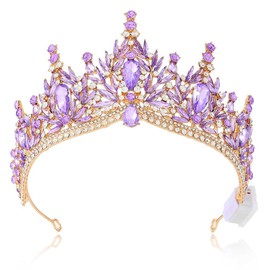 Yean Light Up Crown Crystal Tiara Fairy Crowns Purple Baroque Hair Accessories for Women (Purple, One Size)