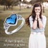 Sterling Silver Angel Wings Urn Ring with Blue Heart Crystal