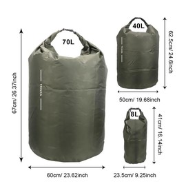 Waterproof Storage Bag, 1/3 Counts Portable Outdoor Travel Carrying Bag, Floating Dry Sack Pouch for Boating Kayaking Canoeing - Color: Dark Green, Specification: 8L & 40L & 70L