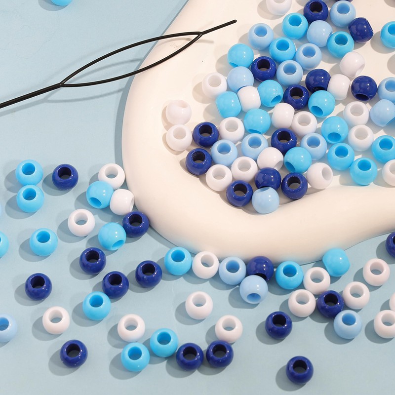 300PCS Mix Blue Large Hair Beads for Braids with Quick