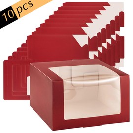 LADYBRO Red Gift Boxes with Window Display Box for Hat, Hat Storage Containter for Baseball Caps, Dad Hat, Billed Cap, Snapbacks & Trucker Cap, Paper Fold Box Packing Box, 10 Pack