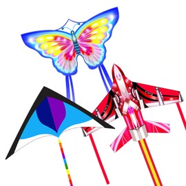 Flying Hoofer 3Pack Large Kite Set - Easy to Fly for Kids Adults, Beach & Park & Outdoor Activities, Perfect for Easter and Festival (Butterfly&Delta&Airplane)