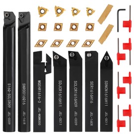 LYMMIYTC 5/8"16mm Indexable Lathe Turning Tool 21Pcs Kit- 7Pcs Metal Lathe Tools Holder Set with 14Pcs Carbide Insert Turning Inserts for Turning Grooving Boring Threading Cutting