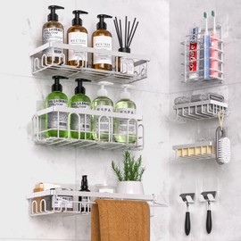 DTUQYX Shower Caddy 9 Pack,Adhesive Organizer for Bathroom Decor Accessories & Kitchen Storage,No Drilling,Large Capacity,Rustproof Stainless Steel Organizer,Home Decor Shelves (white)