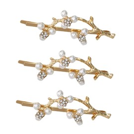 Vaguelly 3pcs Rhinestone Branch Hairpins Creative Pearl Hair Clips for Women Durable Hair Accessories Elegant Wedding Party Style