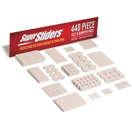 Super Sliders Self-Stick Furniture Felt Pads & Cabinet Bumpers- Protect Hardwood, Tile & Laminate Surfaces, Beige/Clear (440)