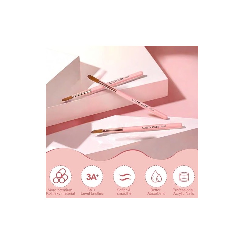 3Pcs Pinceles para Uñas Acrílicas, Brochas Acrílicas Para Uñas, Cepillos