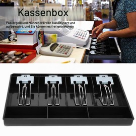 Cash Drawer, 32.2 x 24.5 x 3.5 cm, Coin Organiser, 7 Grids, Cash Tray with 4 Banknotes and 3 Coin Trays, Cash Drawer for Point of Sale, Shopping Mall (Black)