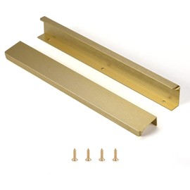 Ndjiloik Pack of 10 Hidden Door Handles, Cabinet Handles, Furniture Handles, Modern Kitchen Handles, Aluminium for Wardrobe, Door, Drawers, Gold, Total Length 300 mm