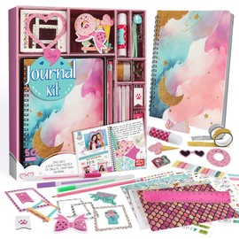 EDUMAN - Kit de diario rosa para niñas, juego de papelería, juego de diario para adolescentes y adolescentes, juego de libros de recortes y suministros de diario, kit de manualidades de arte de diario