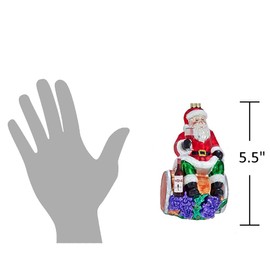 The Bridge Collection Santa on a Wine Barrel Ornament - Glass Wine and Grapes Santa Claus Vineyard Christmas Tree Ornament