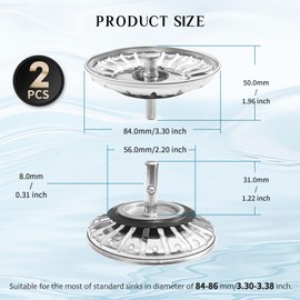 Pack of 2 Kitchen Sink Strainer, Sink Strainer Basket, Stainless Steel Sink, Stainless Steel Sink Strainer Stopper, Drain Plug, Strainer Basket Sink, for Eccentric Operation, Kitchen Sink Strainer,