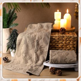 SmoothNovelty 2 Pcs Deer Hand Towels for Bathroom, Rustic Cabin Elk Moose 100% Cotton Absorbent Jacquard Weave Brown Decorative Towels for Bathroom Kitchen Decor Gift, 13.7 x 29.5 Inch