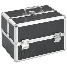 LOPOO Organizes Cosmetics with Portable Makeup Case, Extendable Trays and Lockable Design, Compact Size, Black Aluminum