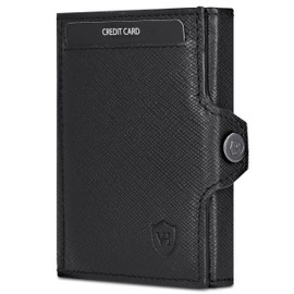 VON HEESEN Slim Wallet with RFID Protection - Mini Wallet Men & Women Small - Credit Card Holder - Wallet Small, Black Saffiano, Without coin compartment