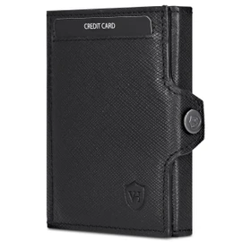 VON HEESEN Slim Wallet with RFID Protection - Mini Wallet Men & Women Small - Credit Card Holder - Wallet Small, Black Saffiano, Without coin compartment