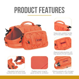 OneTigris Dog Backpack Mammoth for Medium & Large Dogs, Nylon Backpack for Dogs Tactical Pet Backpack with Side Pockets for Hiking Walking Training Running