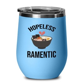 Ramen Lover Gift Blue Edition Wine Tumbler 12oz - Hopeless Ramentic - Japanese Food Sarcasm Funny Food Lovers