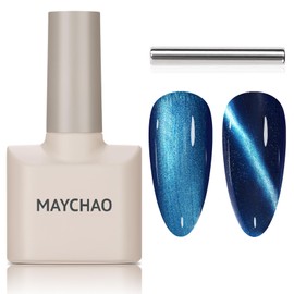 MAYCHAO 15ML Cat Eye Gel Nail Polish 1Pc Sea Blue Shimmer Gel Polish with Magnet Soak off Holographic Magnetic Nail Polish for Nail Art Manicure Salon DIY at Home, 0.5 OZ