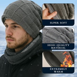 Beanie for Men Women, Beanie Warm Hat with Soft Fleece Lining, Winter Knitted hat, ski hat, (Thick Windproof) (AU, Alpha, One Size, Grey)