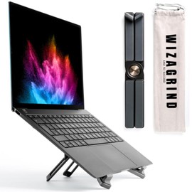 WIZAGRIND Portable Aluminium Laptop Stand - Foldable & Lightweight & Adjustable Riser for Desk & Travel, for MacBooks & Other Laptops