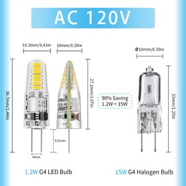 VALUCKY G4 LED Bulb, AC120V G4 Bi-Pin Light Bulbs, Cool White 6000K, 110LM 1.2W Equivalent to 10W-20W Halogen Lamps, Flicker Free, Non-Dimmable, for Home Lighting, Kitchen Hood, 10 Pack