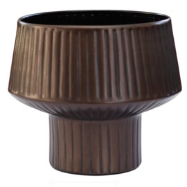 Wide Top Modern Handmade Metal Indoor Planter with Unique Shape, Vertical Grooved Design and Anti-Scratch Pads, Rust-Resistant Finish that is Sustainable Non-Plastic Pot Recyclable Metal Vase (Copper)
