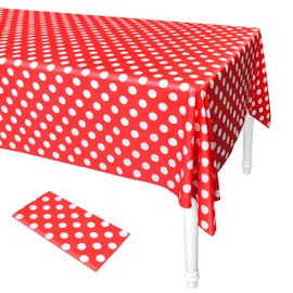 ELECLAND Plastic Red Polka Dot Tablecloth, 137 cm x 274 cm, Red Tablecloth Rectangular Table Cloth, Circus Tablecloth for Circus Party Decoration, Wedding, Birthday Party (1, Red)