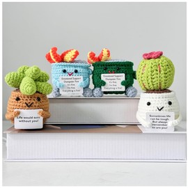 HivFov 4PCS Crochet Dumpster Fire and Crochet Succulent/Cactus,Crochet Potted Plant,Emotional Support Gift,Office Desk Decor,Home Table Decor,Thanksgiving Gift, Gift for Friends