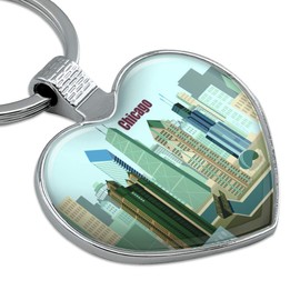 Chicago Hancock Building Willis Tower Cloud Gate Bean Keychain Heart Love Metal Key Chain Ring