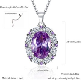TANGILLA Purple Zirconia Necklace – Stainless Steel Birthstone Pendant, Elegant Cubic Zirconia Jewelry for Women, Adjustable Chain 18'', 18 inches, Stainless Steel, No Gemstone