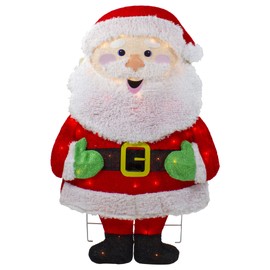Lighted 2D Chenille Santa Outdoor Christmas Decoration - 32" - Warm White Lights