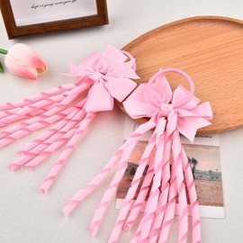 Pink Bow Hair Ties for Women Bow Scrunchies for Women's Hair Accessories Cheerleading Hairs Bands with Curly Long Ribbon Bowknot Hairs Rope Cheerleader Ponytail Holders 2Pcs