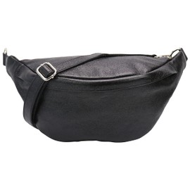 SH Leder ® Marie G528 Real Leather Waist Bag for Women Men Unisex Belt Bag for Festival Travel Bum Bag Medium Crossbody Bag Women Leather Bag 32 x 17 cm, metallic black, M, Fashion waist bag
