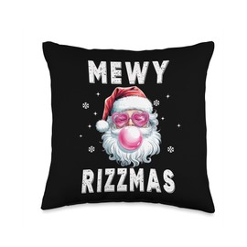 Mewy Rizzmas Funny Pink Santa Bubble Gum Mewing Joke Rizz Throw Pillow