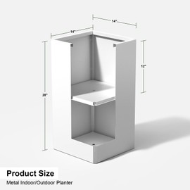 28 Inch White Metal Planter with Removable Insert Shelf-Modern Square Metal Outdoor Planters for Front Porch, Patio & Garden