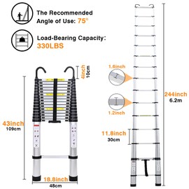 Aluminum Telescoping Ladder 20 FT Portable Extension Ladder - Multi-Purpose Lightweight Folding Ladder RV Collapsible Ladder, Anti-Slip Attic Ladder, Loft Ladder, Heavy Duty 330 Lb Capacity, Black