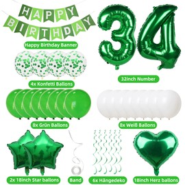 34 Balloons - 34th Birthday Decoration for Men & Women - Green Balloons for Party