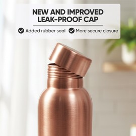 100% Pure Copper Water Bottle for Drinking Water – 34 oz (1000ml) Hammered Finish with Leak-Proof Lid | Copper Vessel for Yoga, Gym, Office, Home & Travel