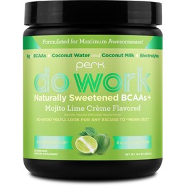 Perk Do Work Naturally Sweetened BCAAs+ Mojito Lime Creme Flavored (20 Servings) - Gluten-Free, Soy-Free, Peanut-Free, with Coconut Water, Coconut Milk, and Electrolytes