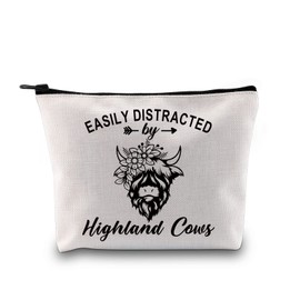 Highland Cows Geschenk Kuhliebhaber Geschenk leicht von Hochlandkühen abgelenkt Make-up-Tasche Bauernhof Haustier Pygmy Kühe Geschenk für Kuh Mädchen, Highland Cows Bag EU, Kosmetiktasche mit Aufdruck