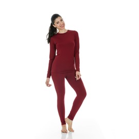Thermajane Long Johns Thermal Underwear for Women Fleece Lined Base Layer Pajama Set Cold Weather (Large, Red)
