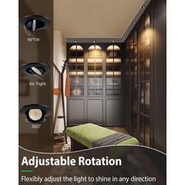 zouzai 5CCT LED Gimbal Led Recessed Light with Junction Box, 360°+90° Adjustable Directional Eyeball Lighting, Dimmable, 2700K/3000K/3500K/4000K/5000K,ETL&Energy Star (Black 12 Pack, 2 inch)