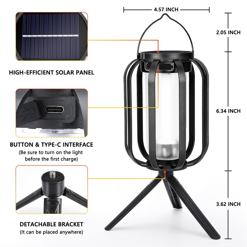 Toodour Solar & Battery Powered Lantern Outdoor Lights, 2 Pack