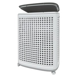 Laundry Basket with Wheels & Lid, Rolling Clothes Hamper with Lid for Laundry Room, College Dorm, Bathroom, Bedroom - Ventilated Plastic Storage Basket with Handle, White (Medium)