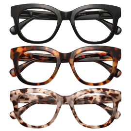 KSSESSE Reading Glasses for Women Men Square Oval Readers with Spring Hinge Thick Frame Style (Black/Demi White/Demi Brown-Clear Lens, 1.75, x)